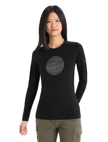 Women's Icebreaker Merino 200 Oasis Long Sleeve Crewe Ski Circle Base Layers Black | CA 1111VRWD